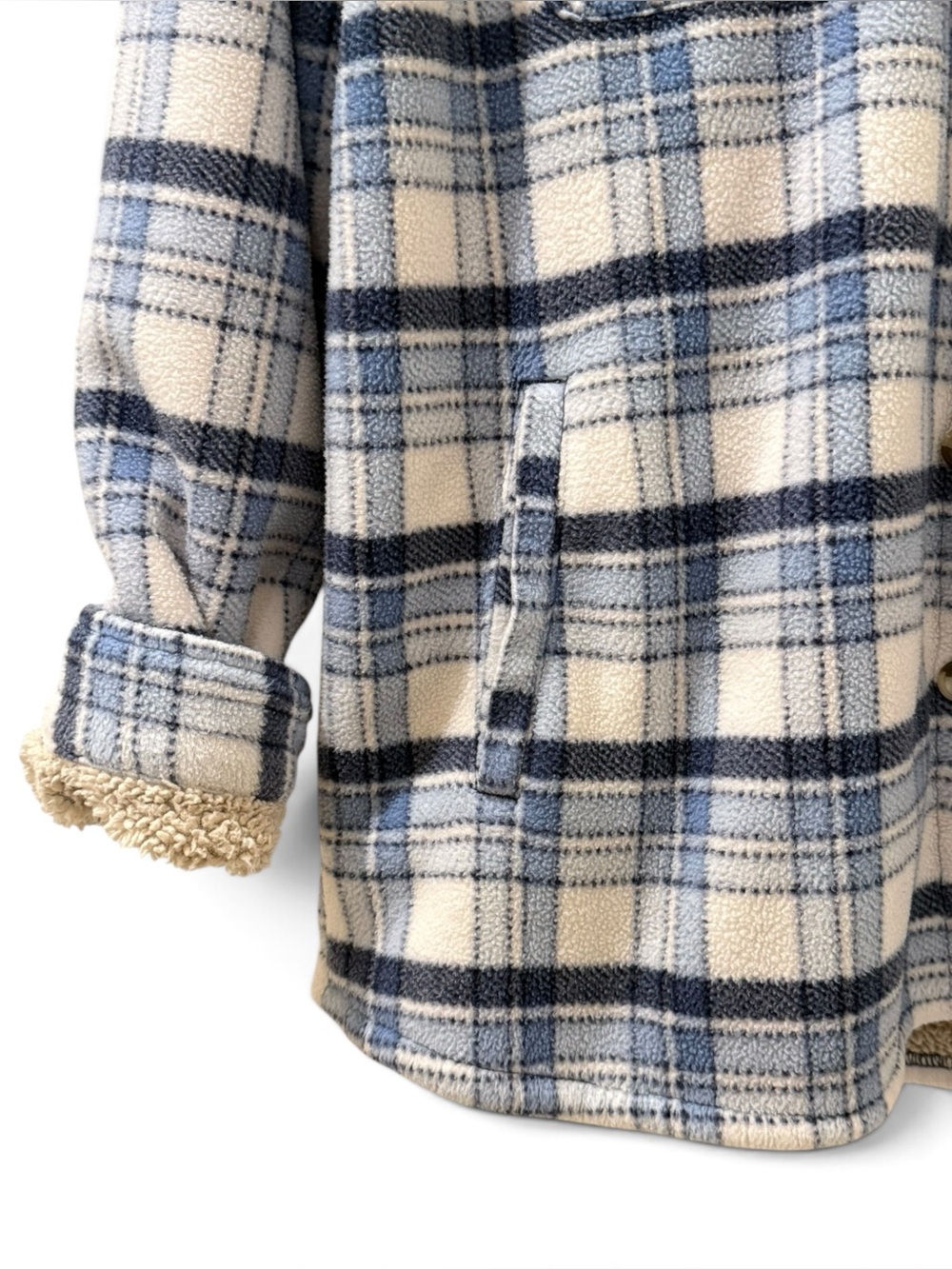 Sage Collective Blue Plaid Sherpa Lined Shacket Jacket L - Picture 5 of 11